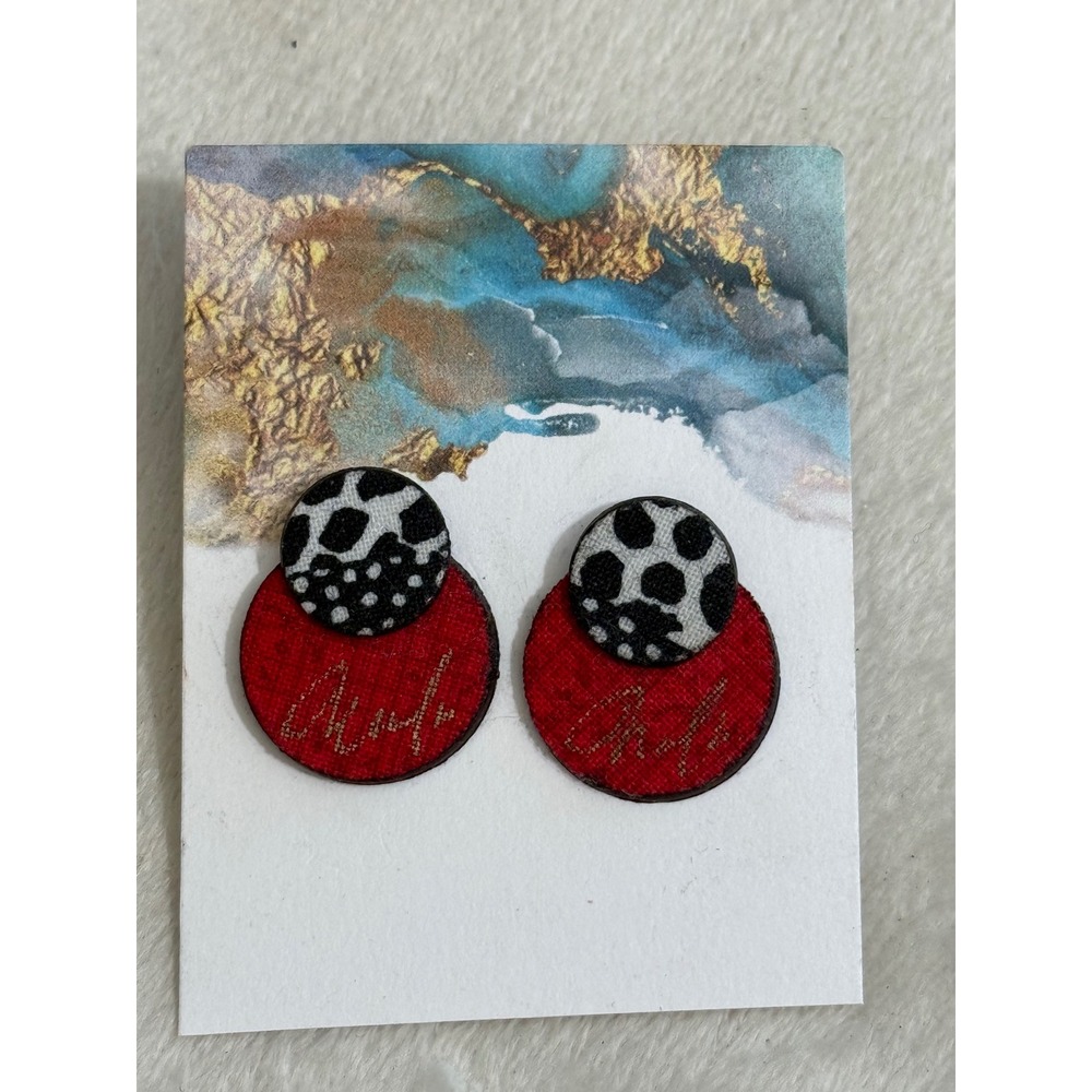 Handmade Painted Fiber Art Earrings Women's Red Black White Abstract Statement